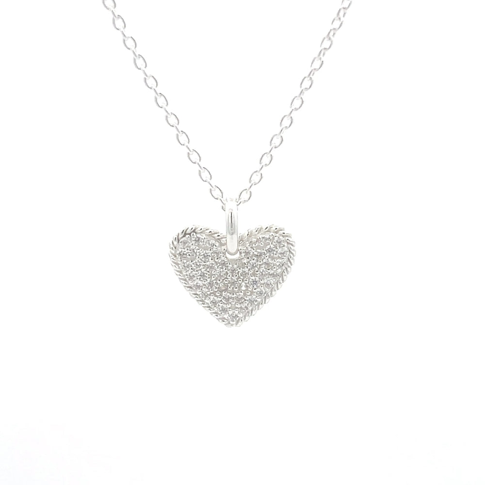925er Silber Herz-Halskette mit Pavé